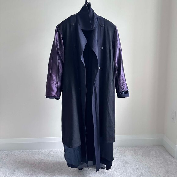 NWOT Elegant Navy Anna Collection Women’s Trench Coat, Size 4, 100% Virgin Wool - Picture 4 of 7